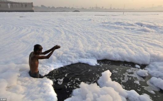 Polluted Yamuna River Becomes A Sea Of Foam