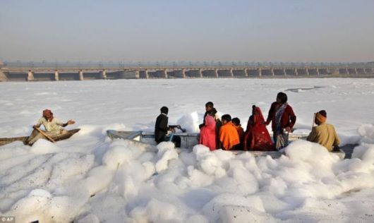 Polluted Yamuna River Becomes A Sea Of Foam